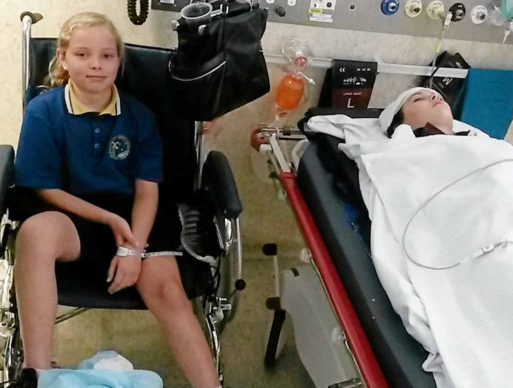 Below: Brianne, 10, and Madisyn, 14, were two of nine students in hospital on Monday. Madisyn’s injuries, four days later. Below: Brianne, 10, and Madisyn, 14, were two of nine students in hospital on Monday. Madisyn’s injuries, four days later.